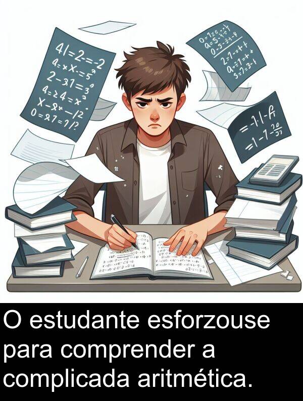 esforzouse: O estudante esforzouse para comprender a complicada aritmética.