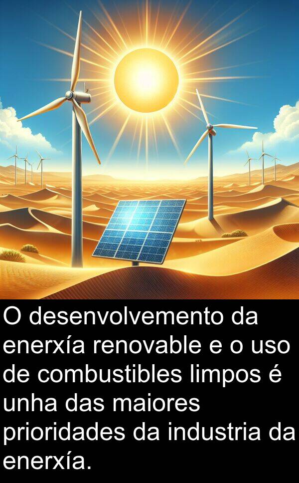 renovable: O desenvolvemento da enerxía renovable e o uso de combustibles limpos é unha das maiores prioridades da industria da enerxía.