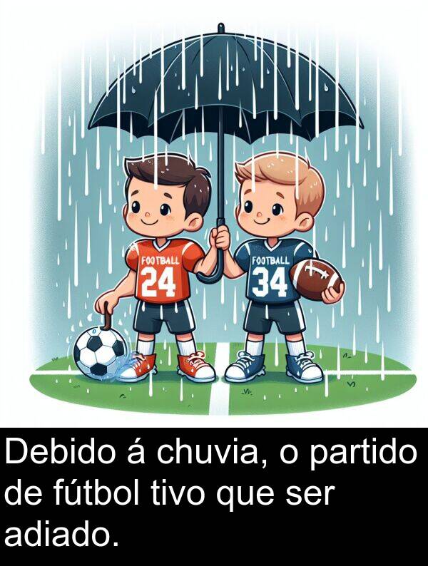 ser: Debido á chuvia, o partido de fútbol tivo que ser adiado.