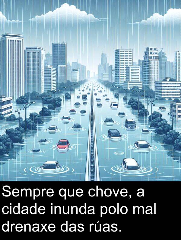 rúas: Sempre que chove, a cidade inunda polo mal drenaxe das rúas.