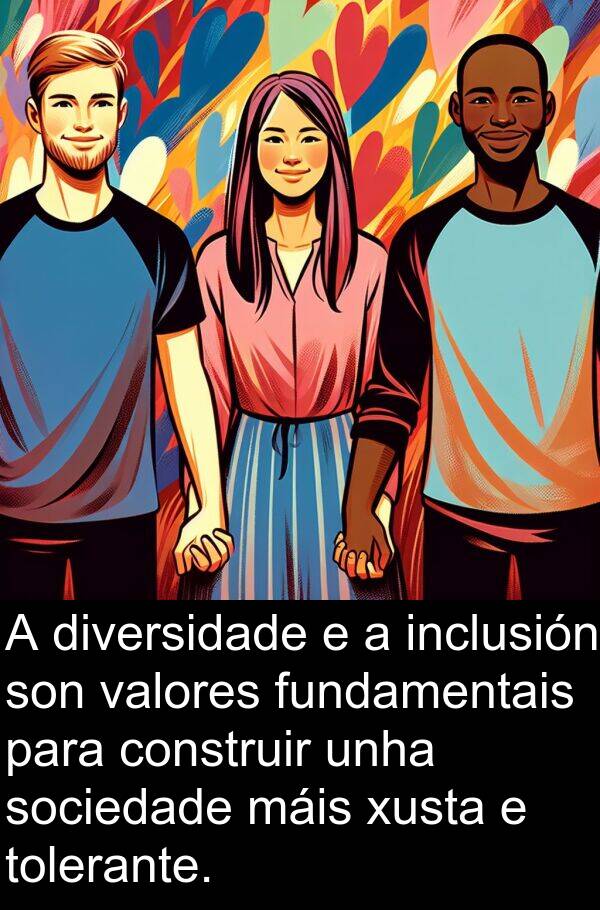 valores: A diversidade e a inclusión son valores fundamentais para construir unha sociedade máis xusta e tolerante.