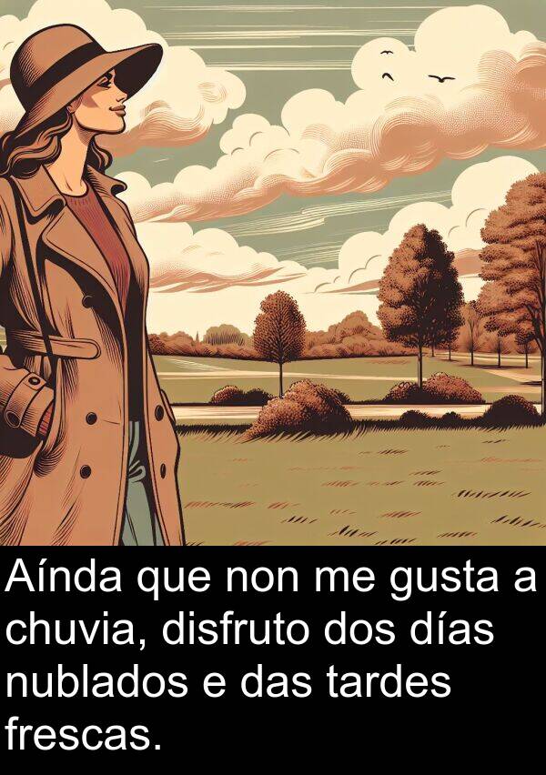 días: Aínda que non me gusta a chuvia, disfruto dos días nublados e das tardes frescas.