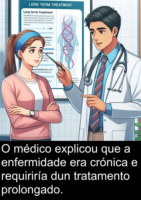 médico: O médico explicou que a enfermidade era crónica e requiriría dun tratamento prolongado.