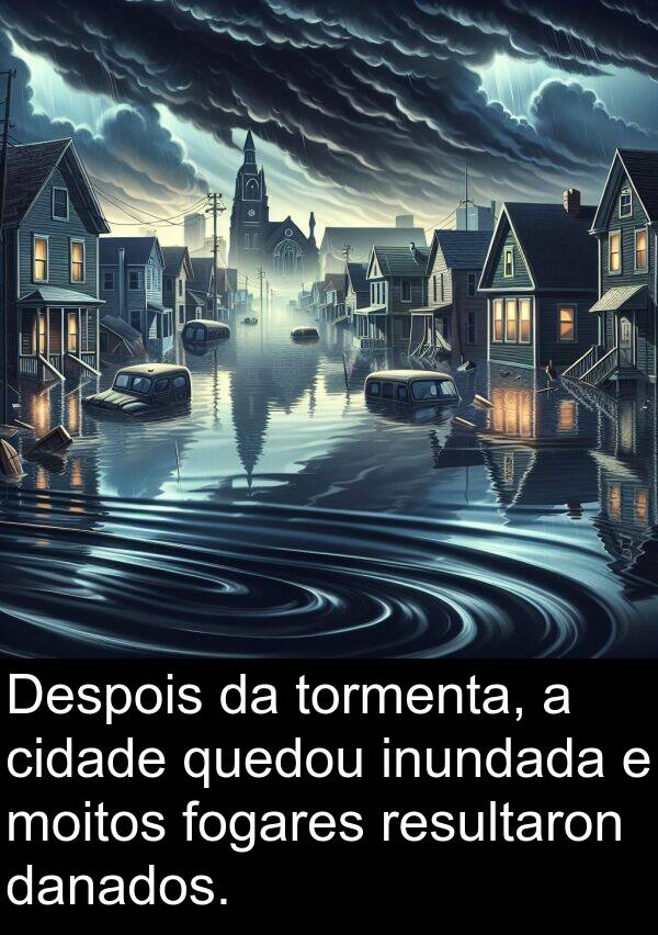 resultaron: Despois da tormenta, a cidade quedou inundada e moitos fogares resultaron danados.