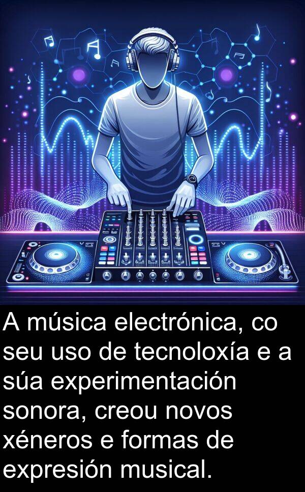 formas: A música electrónica, co seu uso de tecnoloxía e a súa experimentación sonora, creou novos xéneros e formas de expresión musical.