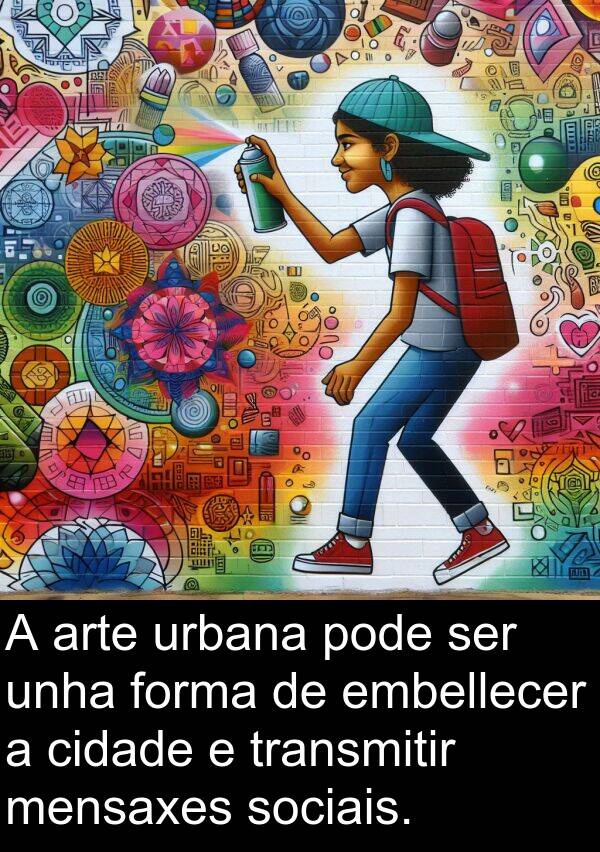 transmitir: A arte urbana pode ser unha forma de embellecer a cidade e transmitir mensaxes sociais.