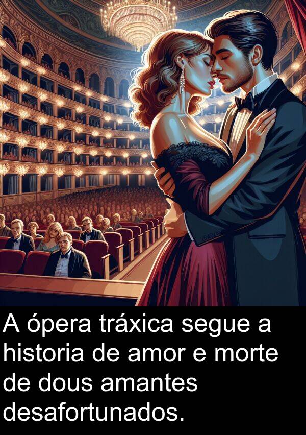 segue: A ópera tráxica segue a historia de amor e morte de dous amantes desafortunados.