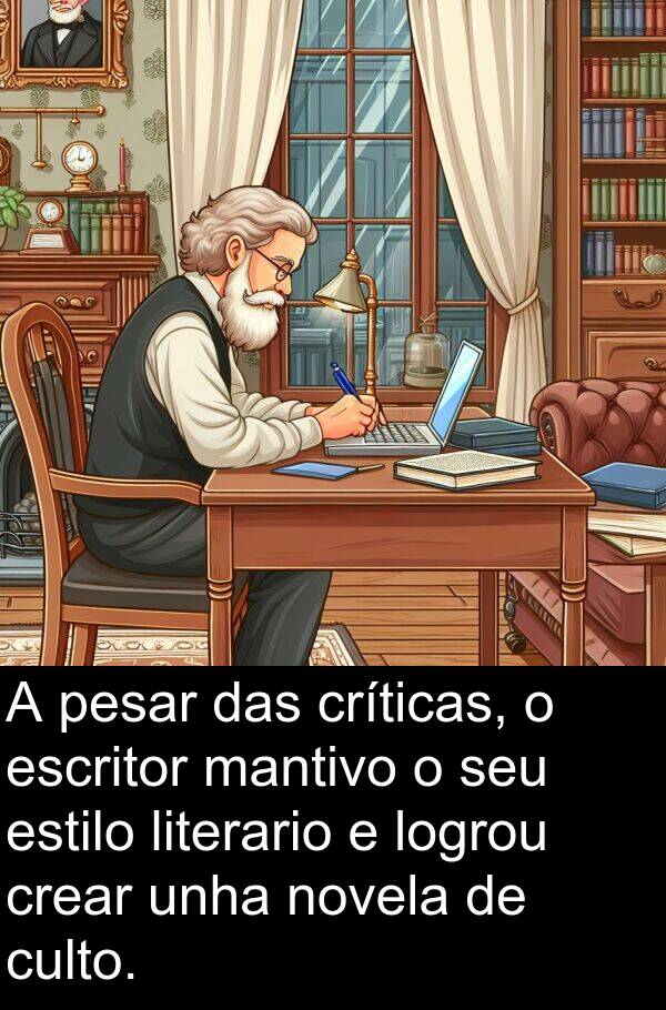 escritor: A pesar das críticas, o escritor mantivo o seu estilo literario e logrou crear unha novela de culto.