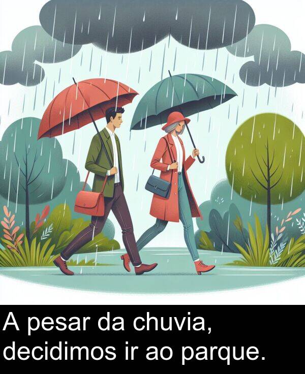 pesar: A pesar da chuvia, decidimos ir ao parque.