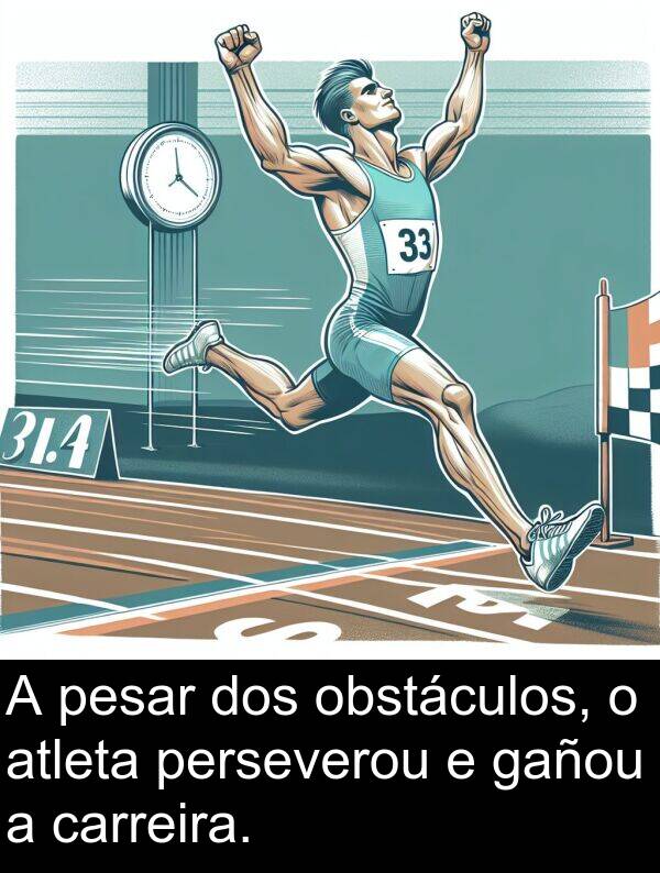 pesar: A pesar dos obstáculos, o atleta perseverou e gañou a carreira.