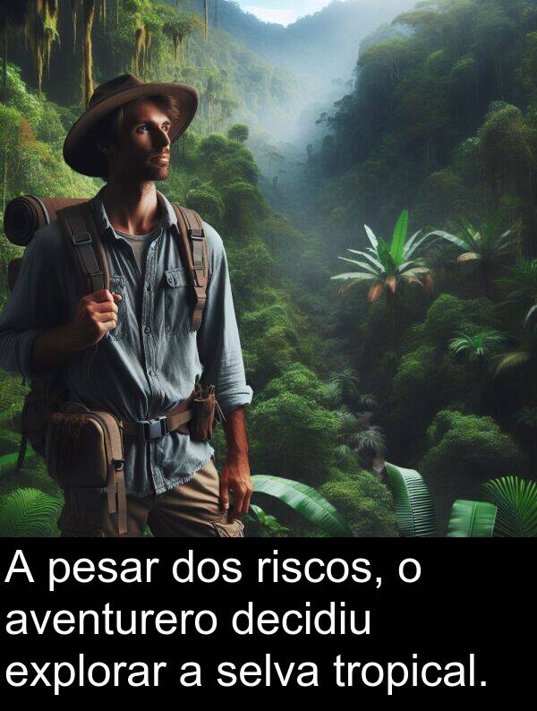 explorar: A pesar dos riscos, o aventurero decidiu explorar a selva tropical.
