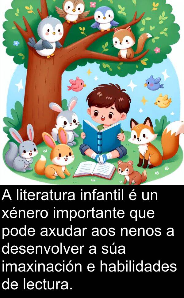desenvolver: A literatura infantil é un xénero importante que pode axudar aos nenos a desenvolver a súa imaxinación e habilidades de lectura.