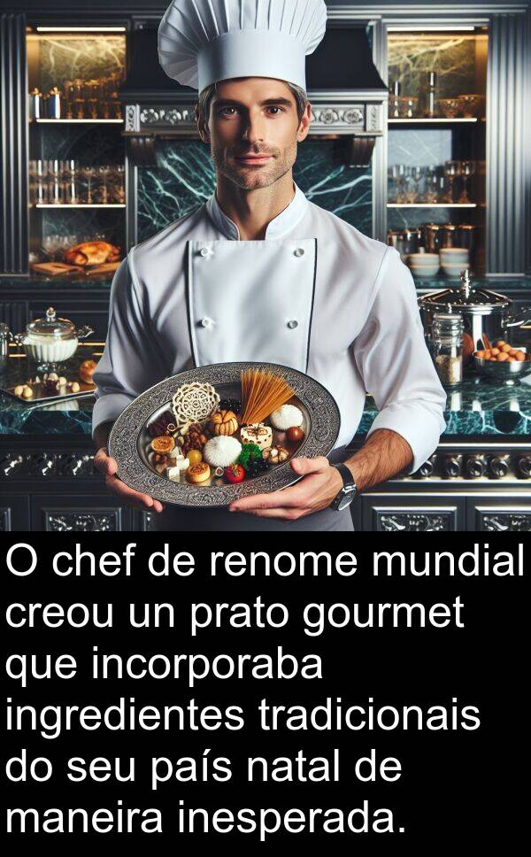 renome: O chef de renome mundial creou un prato gourmet que incorporaba ingredientes tradicionais do seu país natal de maneira inesperada.