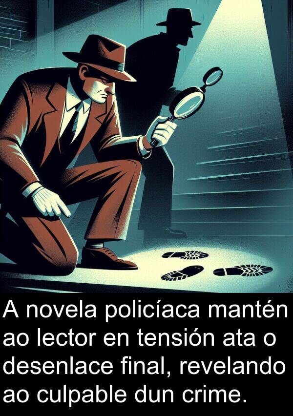 revelando: A novela policíaca mantén ao lector en tensión ata o desenlace final, revelando ao culpable dun crime.