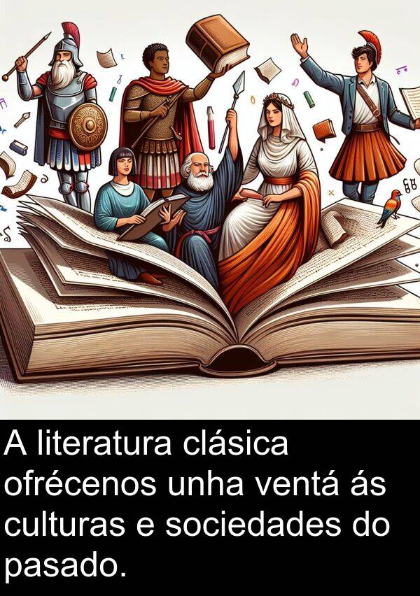 ventá: A literatura clásica ofrécenos unha ventá ás culturas e sociedades do pasado.