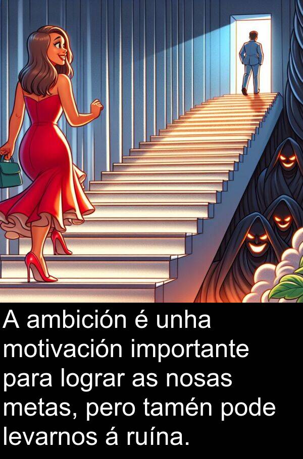 lograr: A ambición é unha motivación importante para lograr as nosas metas, pero tamén pode levarnos á ruína.