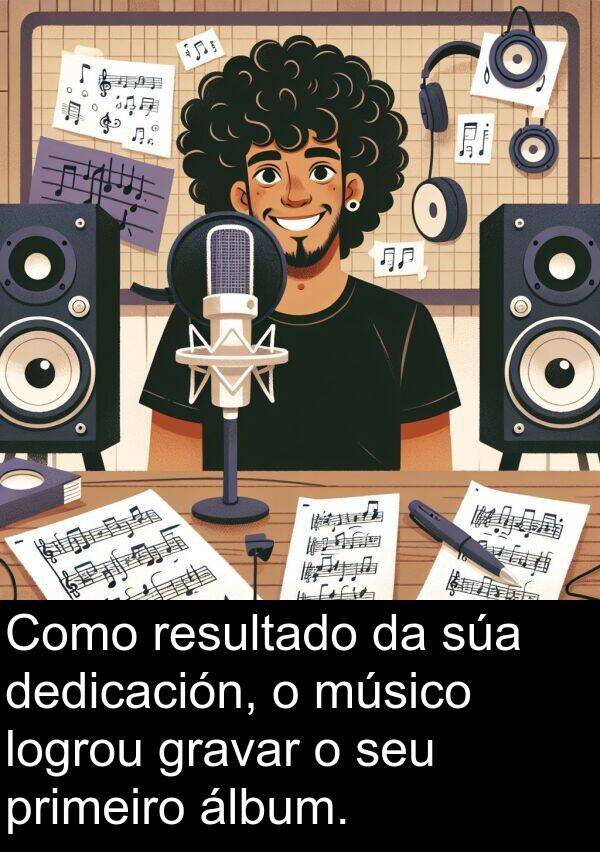 resultado: Como resultado da súa dedicación, o músico logrou gravar o seu primeiro álbum.