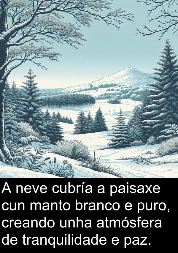 cubría: A neve cubría a paisaxe cun manto branco e puro, creando unha atmósfera de tranquilidade e paz.