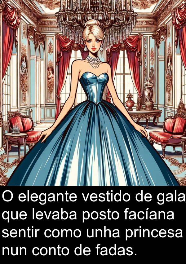 elegante: O elegante vestido de gala que levaba posto facíana sentir como unha princesa nun conto de fadas.