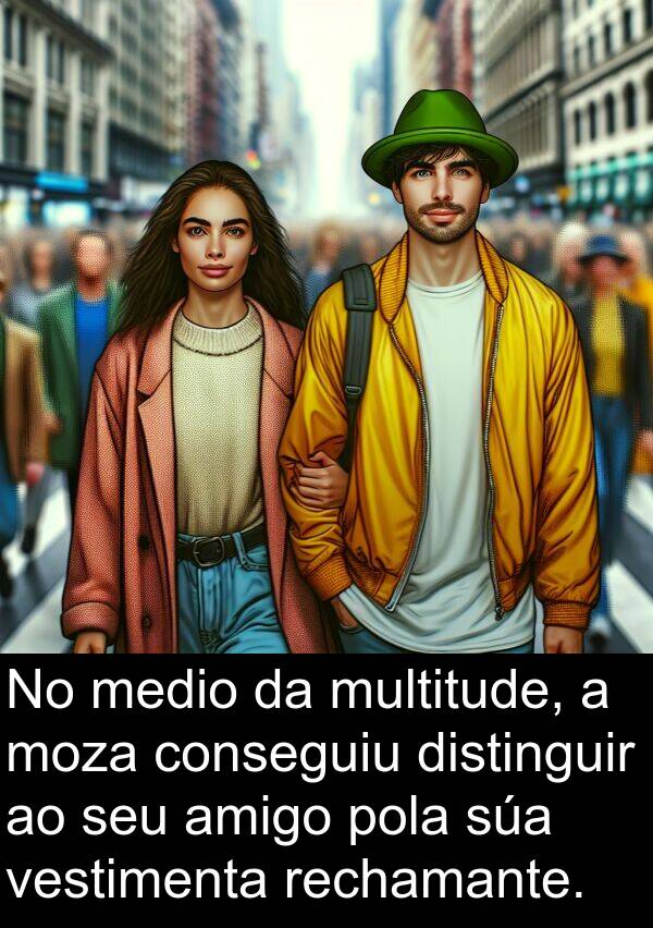 medio: No medio da multitude, a moza conseguiu distinguir ao seu amigo pola súa vestimenta rechamante.