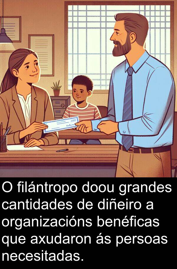 grandes: O filántropo doou grandes cantidades de diñeiro a organizacións benéficas que axudaron ás persoas necesitadas.