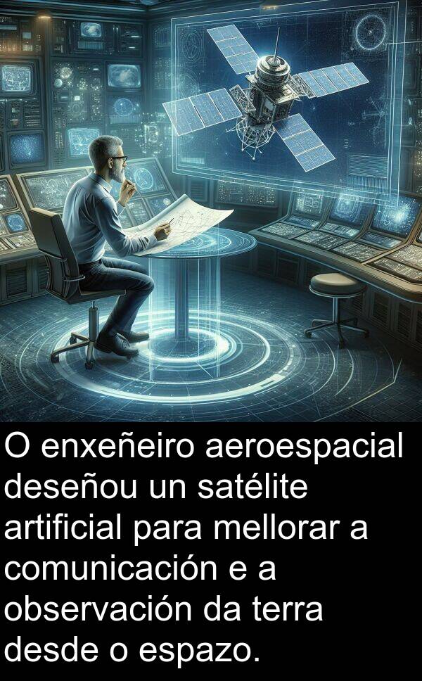 enxeñeiro: O enxeñeiro aeroespacial deseñou un satélite artificial para mellorar a comunicación e a observación da terra desde o espazo.
