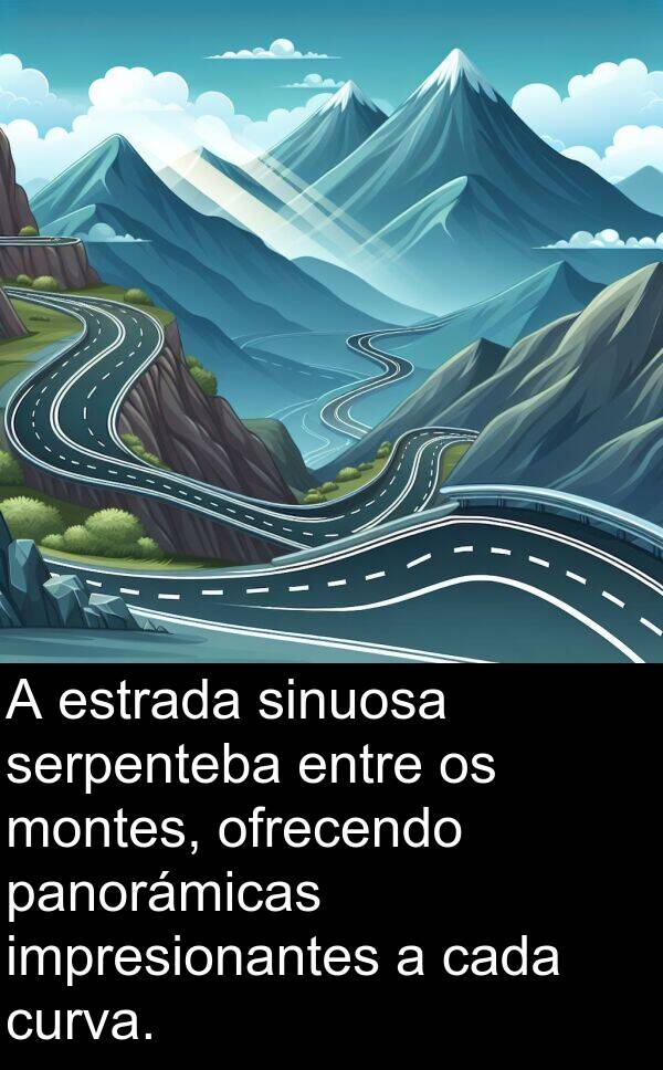 curva: A estrada sinuosa serpenteba entre os montes, ofrecendo panorámicas impresionantes a cada curva.