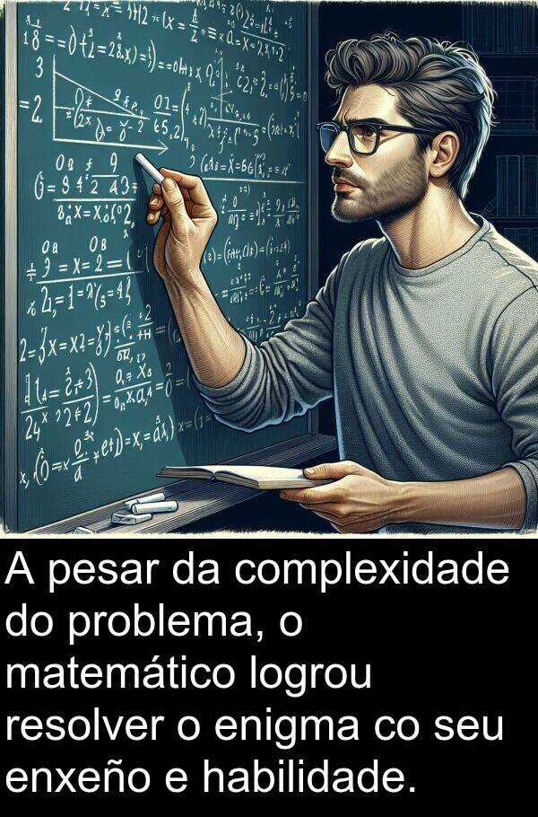 matemático: A pesar da complexidade do problema, o matemático logrou resolver o enigma co seu enxeño e habilidade.
