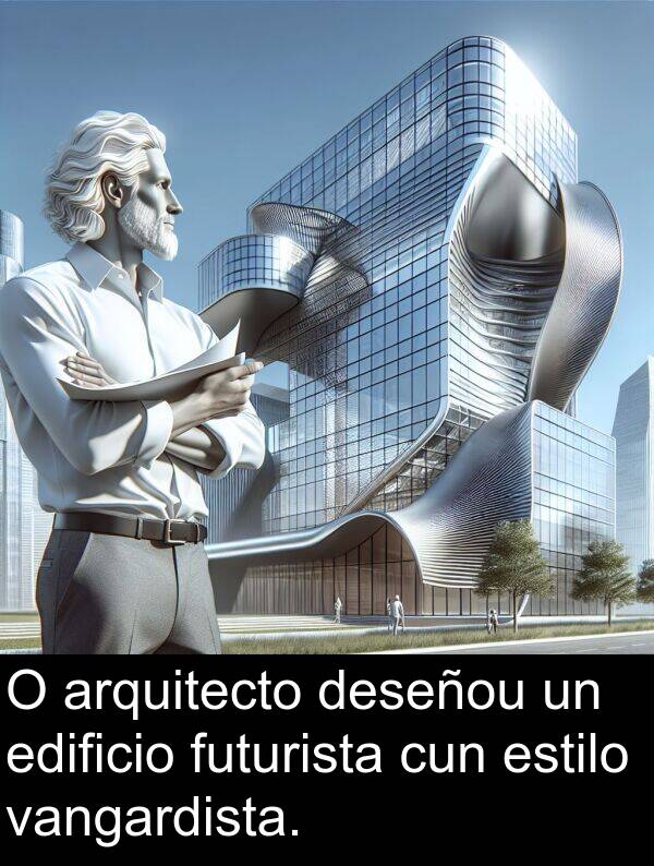 futurista: O arquitecto deseñou un edificio futurista cun estilo vangardista.