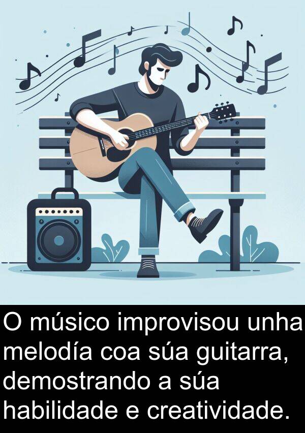 guitarra: O músico improvisou unha melodía coa súa guitarra, demostrando a súa habilidade e creatividade.