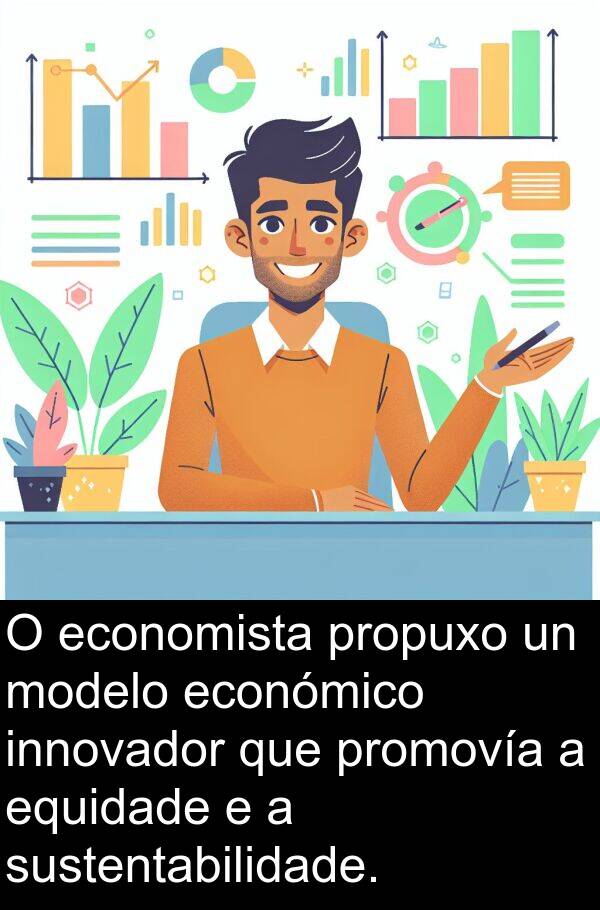 económico: O economista propuxo un modelo económico innovador que promovía a equidade e a sustentabilidade.