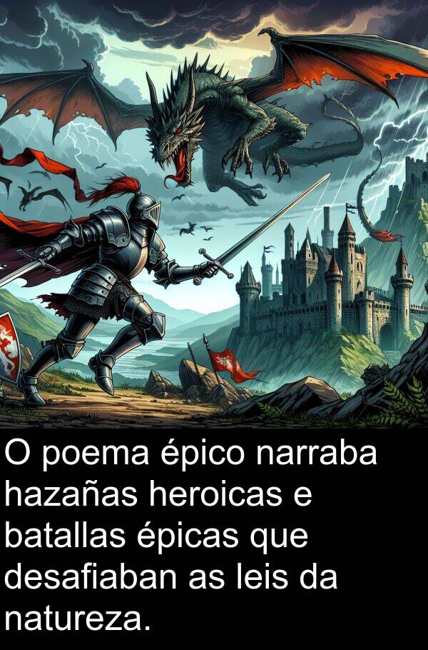 poema: O poema épico narraba hazañas heroicas e batallas épicas que desafiaban as leis da natureza.