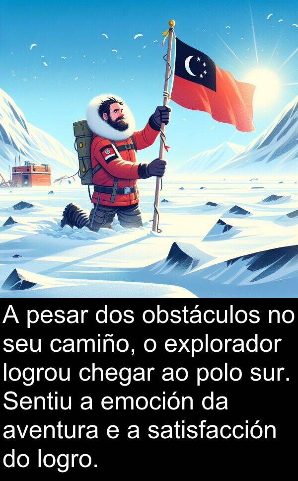 explorador: A pesar dos obstáculos no seu camiño, o explorador logrou chegar ao polo sur. Sentiu a emoción da aventura e a satisfacción do logro.