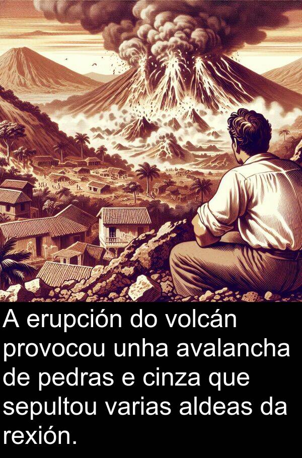 rexión: A erupción do volcán provocou unha avalancha de pedras e cinza que sepultou varias aldeas da rexión.