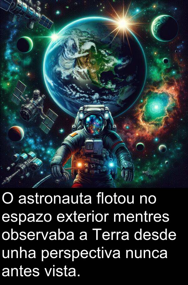 exterior: O astronauta flotou no espazo exterior mentres observaba a Terra desde unha perspectiva nunca antes vista.