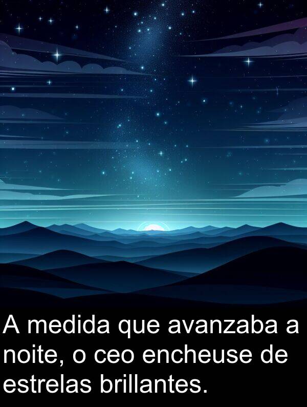 medida: A medida que avanzaba a noite, o ceo encheuse de estrelas brillantes.