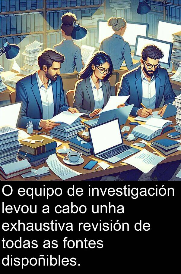revisión: O equipo de investigación levou a cabo unha exhaustiva revisión de todas as fontes dispoñibles.