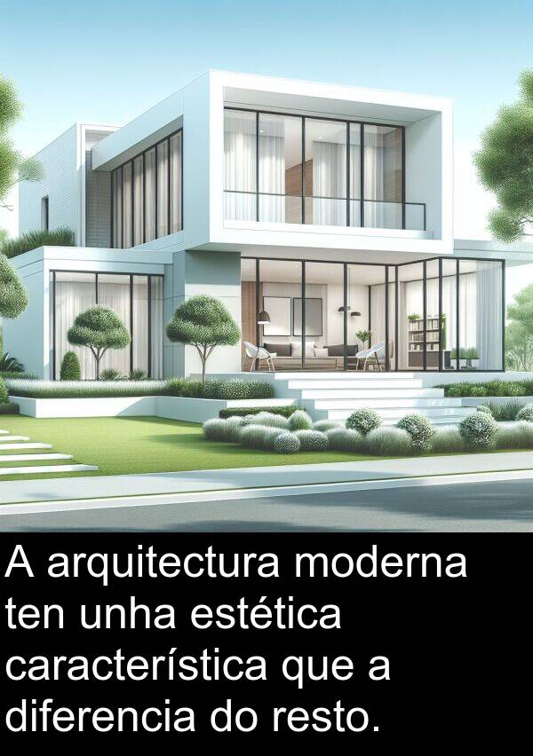 resto: A arquitectura moderna ten unha estética característica que a diferencia do resto.