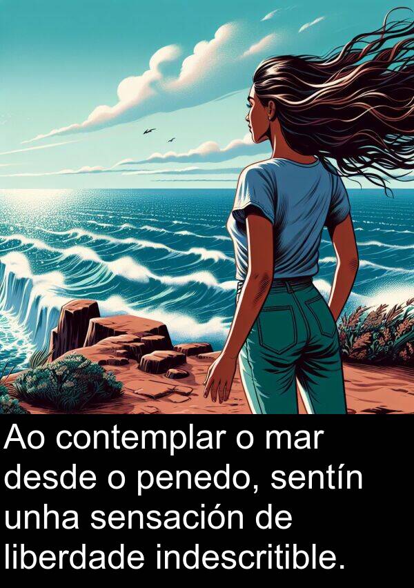 contemplar: Ao contemplar o mar desde o penedo, sentín unha sensación de liberdade indescritible.