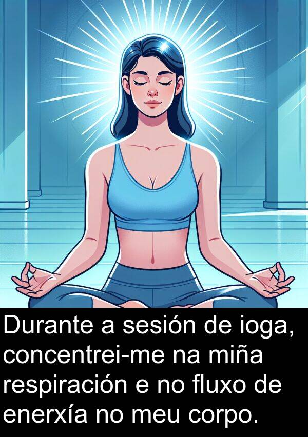 respiración: Durante a sesión de ioga, concentrei-me na miña respiración e no fluxo de enerxía no meu corpo.