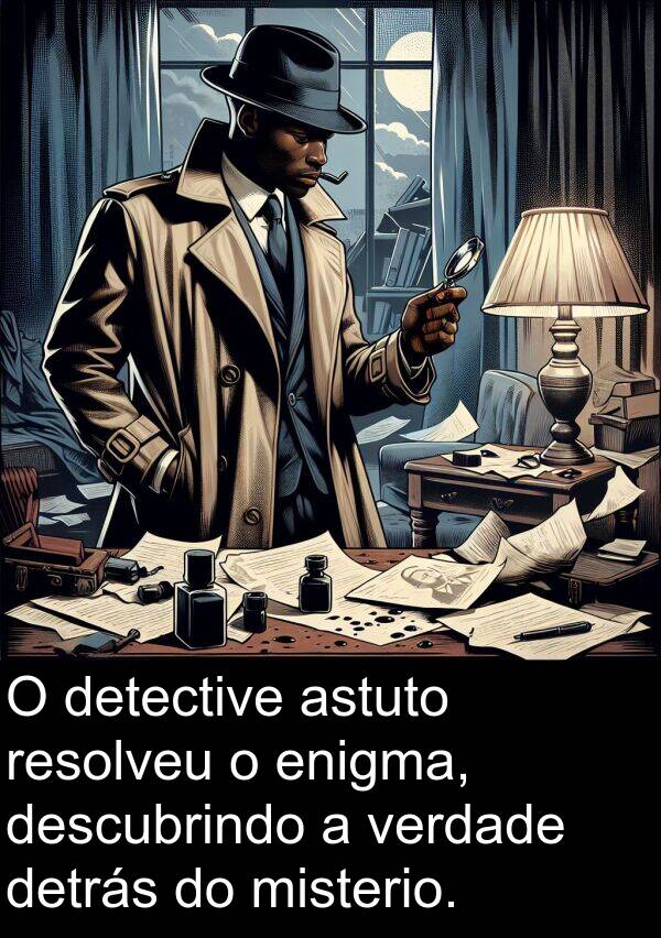 resolveu: O detective astuto resolveu o enigma, descubrindo a verdade detrás do misterio.