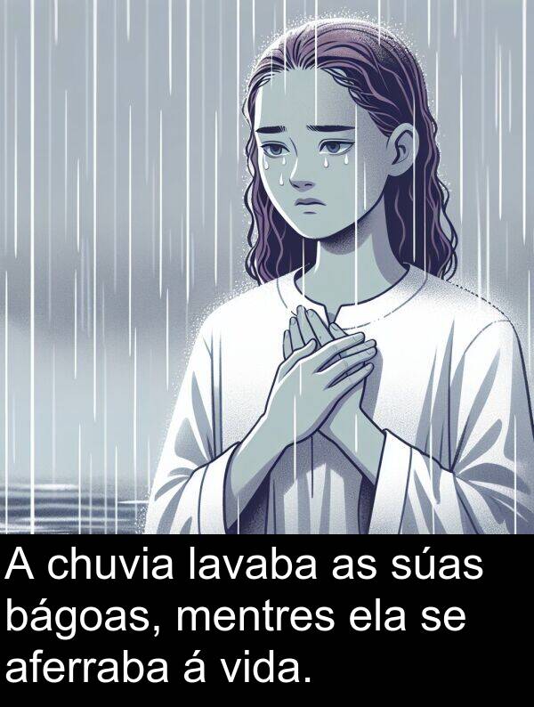 ela: A chuvia lavaba as súas bágoas, mentres ela se aferraba á vida.