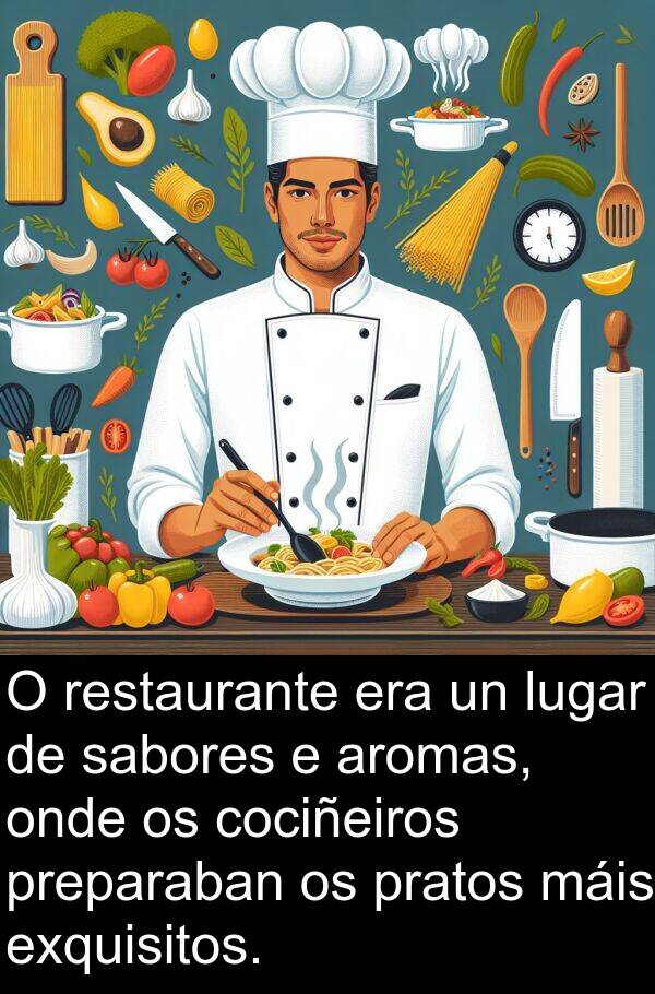 restaurante: O restaurante era un lugar de sabores e aromas, onde os cociñeiros preparaban os pratos máis exquisitos.