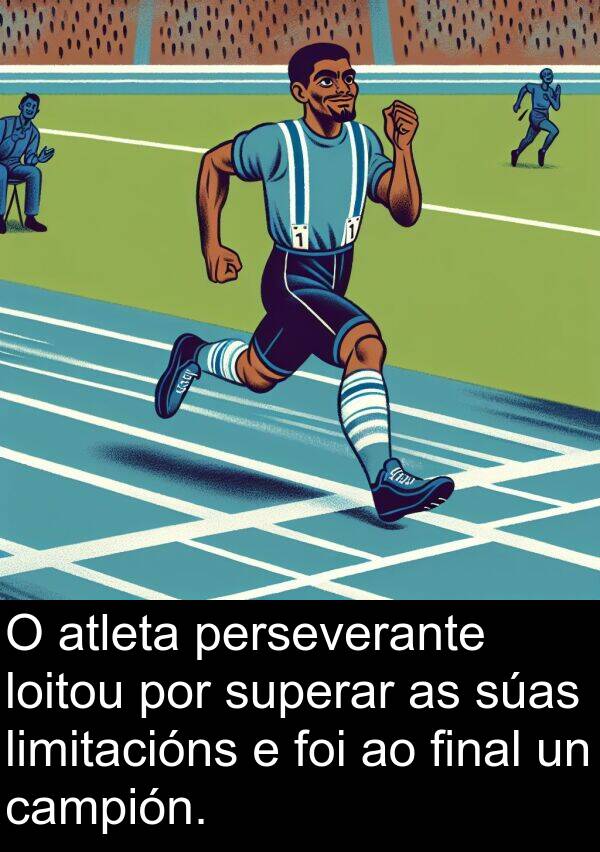 limitacións: O atleta perseverante loitou por superar as súas limitacións e foi ao final un campión.