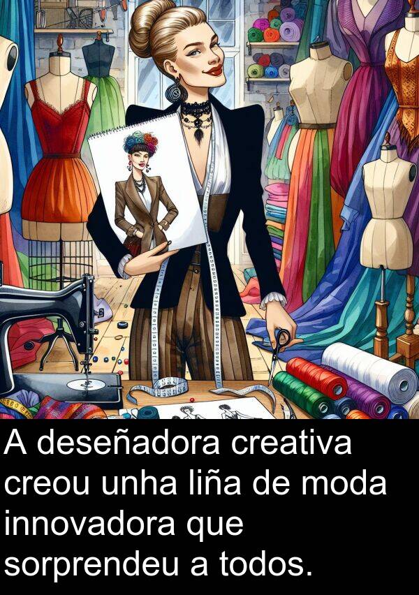sorprendeu: A deseñadora creativa creou unha liña de moda innovadora que sorprendeu a todos.