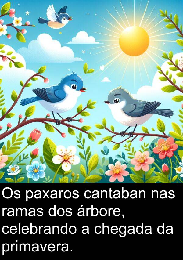 ramas: Os paxaros cantaban nas ramas dos árbore, celebrando a chegada da primavera.