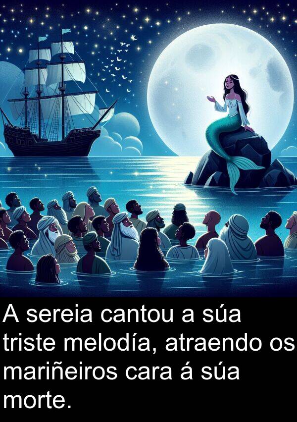 sereia: A sereia cantou a súa triste melodía, atraendo os mariñeiros cara á súa morte.