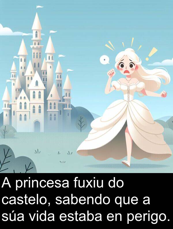 fuxiu: A princesa fuxiu do castelo, sabendo que a súa vida estaba en perigo.