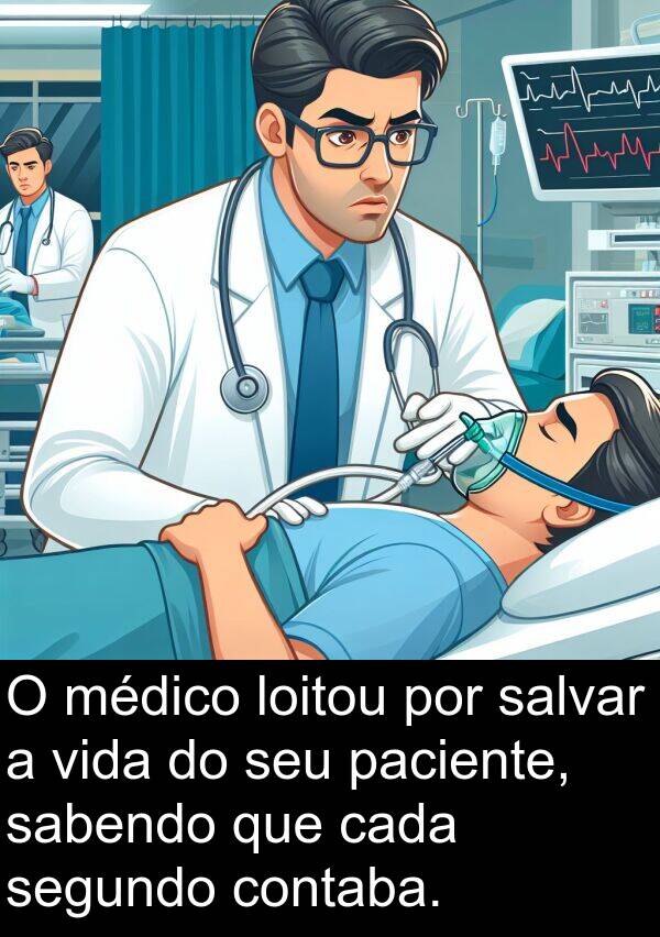 médico: O médico loitou por salvar a vida do seu paciente, sabendo que cada segundo contaba.