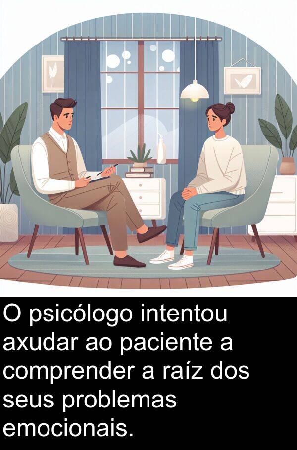raíz: O psicólogo intentou axudar ao paciente a comprender a raíz dos seus problemas emocionais.